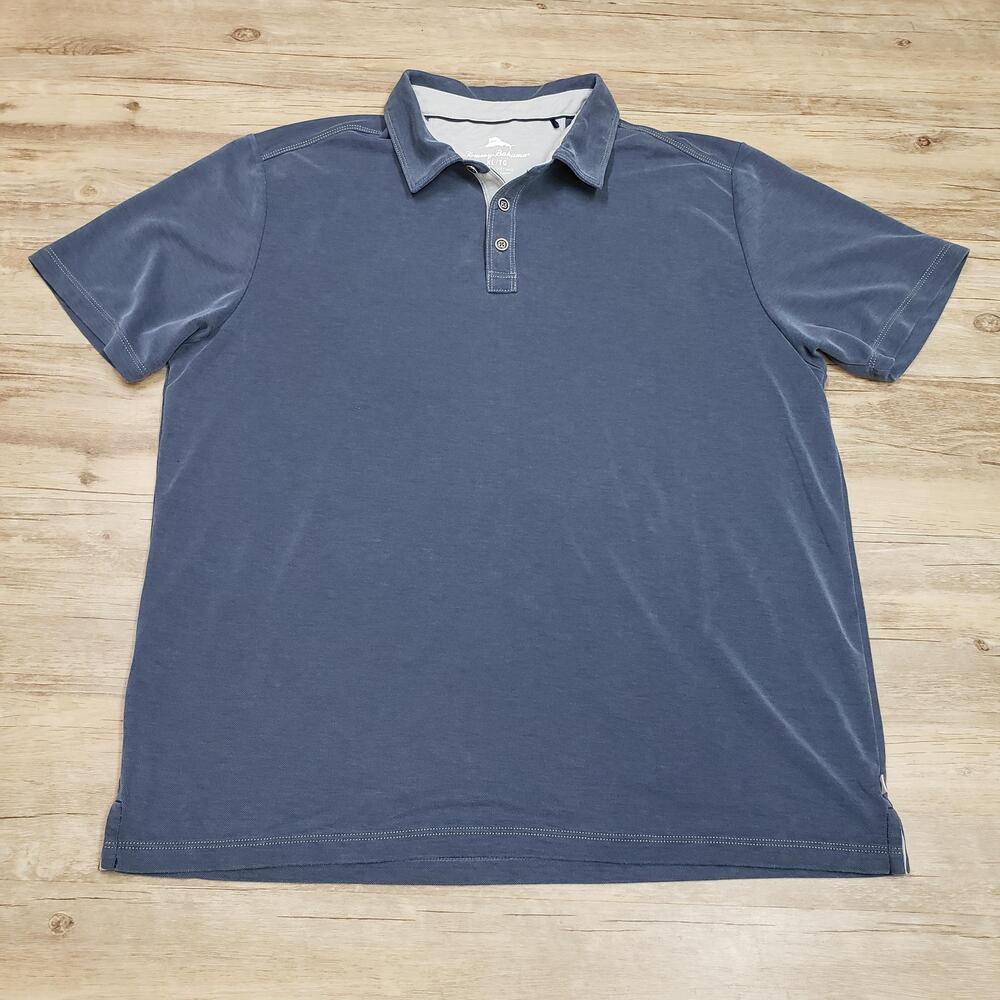 Tommy Bahama Polo Shirt Mens XL Blue Solid TENCEL Lyocell Knit Tagless Casual